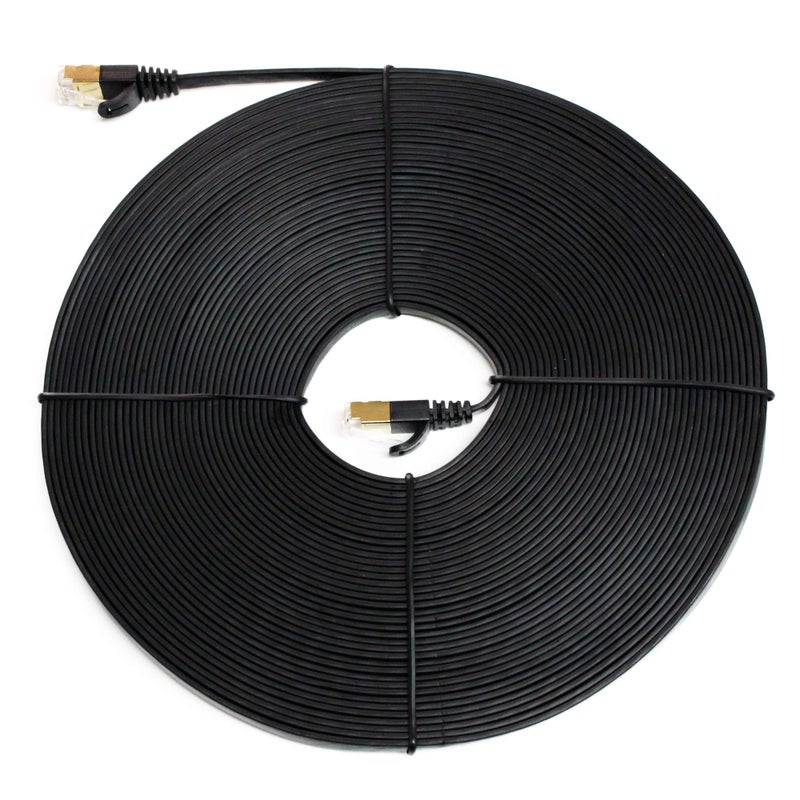 Tera Grand - 50FT - CAT7 10 Gigabit Ethernet Ultra Flat Patch Cable for Modem Router LAN Network, Gold Plated Shielded RJ45 Connectors, Faster Than CAT6a CAT6 CAT5e, Black - Image 2